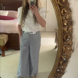 Ann Taylor Blue and White Pinstripe Wide-Leg Trousers